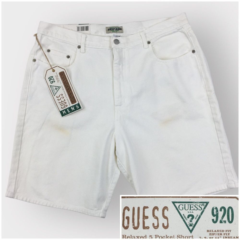 Guess Jeans Vintage Denim‎ White Shorts Mens Size 36 Made In USA New with Spots